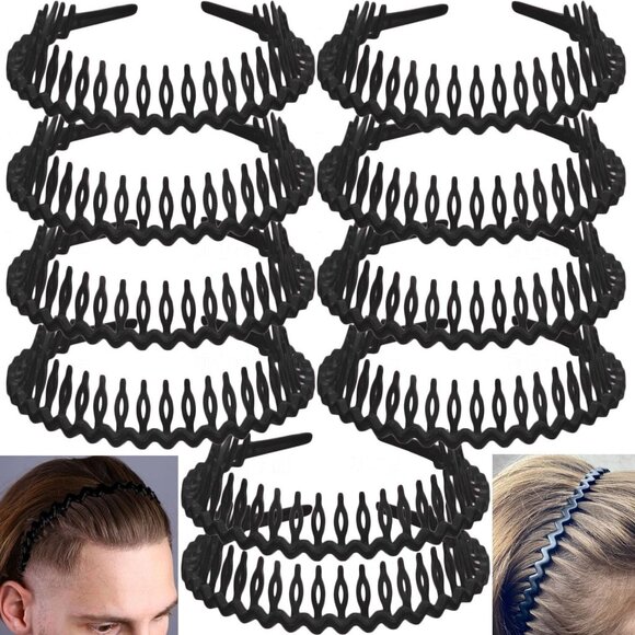 10 pcs Slim Plastic Non Slip Headbands with Teeth for Women Men Girls - Picture 1 of 6